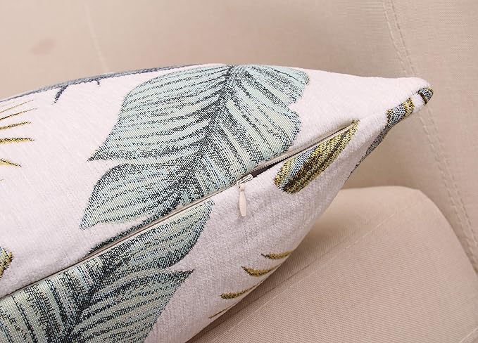 Yeiotsy Pillow Case, Decorative Tropical Leaf Throw Pillow Cover Heavy Fabric Jacquard Chenille (Yellow, 18 x 18 Inches)