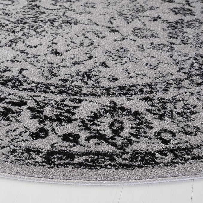 SAFAVIEH Adirondack Collection Area Rug - 6' Round, Grey & Black, Distressed Vintage Floral Design, Non-Shedding & Easy to Clean, Ideal for Living Room, Bedroom, Dining Space (ADR109B)