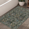 MUJOO 2x3 Washable Rug,Floral Small Area Rugs for Bathroom Entryway Entry Bedroom Bedside,Boho Front Door Mat Indoor Entrance Throw Carpet Botanical Vintage Non Slip Ultra-Thin Black and Green
