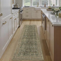 Hallway Runner Rug 2x8 Green Brown Vintage Washable Kitchen Carpet Traditonal Distressed Soft Non Slip Long Runner Retro Low Pile Thin Rug for Laundry Bedroom Entrance Bathroom