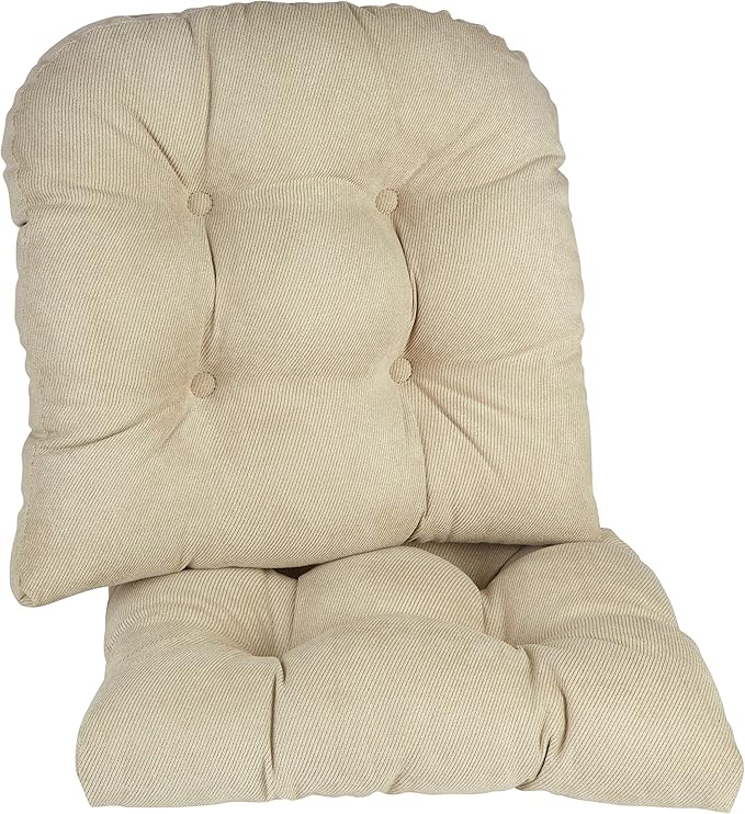 Klear Vu Gripper Overstuffed Universal Non-Slip Dining Chair Cushions for Kitchen Decor or Office Use, U-Shaped Skid-Proof Seat Pad, 17x17 Inches, 2 Count (Pack of 1), Linear Stone Tan
