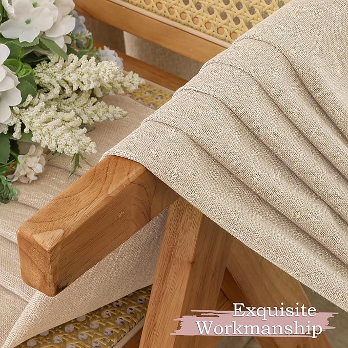 Simplebrand Natural Short Faux Linen Textured Cafe Kitchen Curtains 36 Inch Length 2 Panels, Over Sink Semi Sheer Farmhouse Light Filtering Panels Rod Pocket Drapes for Bathroom Window, 40 x 36 Inch