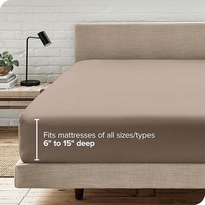 Bare Home Fitted Bottom Sheet Queen Size - Premium 1800 Microfiber - Ultra-Soft Hotel Luxury - Deep Pocket - Durable and Long Lasting (Queen, Taupe)