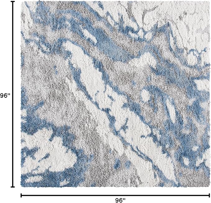 SAFAVIEH Horizon Shag Collection Area Rug - 8' Square, Grey & Blue, Modern Abstract Design, Non-Shedding & Easy Care, 2-inch Thick Ideal for High Traffic Areas in Living Room, Bedroom (HZN890G)