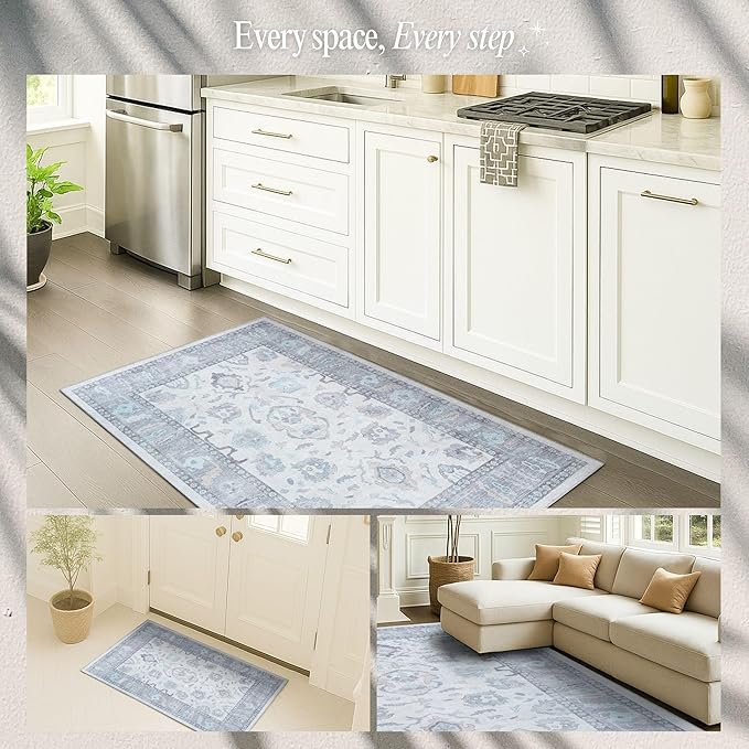 Fame Rugs Gray Modern Oushak Rug 6x9, Vintage Turkish Colorful Oriental Antique Inspired Washable Large Area Rugs, Luxury Living Room Bedroom (384GB, 6' x 9')