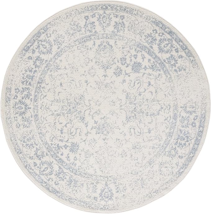 SAFAVIEH Adirondack Collection Area Rug - 6' Round, Ivory & Slate, Distressed Vintage Floral Design, Non-Shedding & Easy to Clean, Ideal for Living Room, Bedroom, Dining Space (ADR109S)