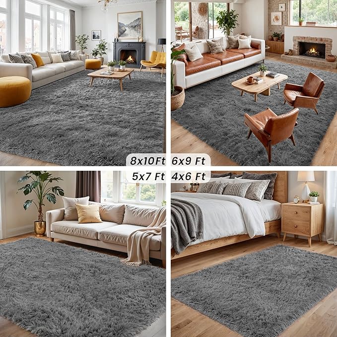 5x7 Area Rugs for Living Room Rug: Soft Fluffy Shag Light Gray Rugs for Bedroom, Non-Slip Large Fuzzy Plush Rug Indoor Floor Carpet for Nursery Kids Boys Girls Room, Dorms, Playroom, Modern Home Decor