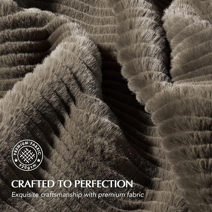 EVERGRACEHOME Ultra Soft Faux Fur Throw Blanket for Couch, Luxury Sculpted Texture Faux Rabbit Fur Blanket for Bed, Fluffy Thick Plush Warm Fuzzy Throw, 920GSM (Dark Taupe, 60''x80'')