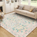 MUJOO Pink 5x7 Area Rugs,Floral Washable Rug for Living Room Bedroom Office Dining Room,Large Throw Carpet,Boho Non Slip Indoor Floor Big Soft Botanical Vintage Ultra-Thin