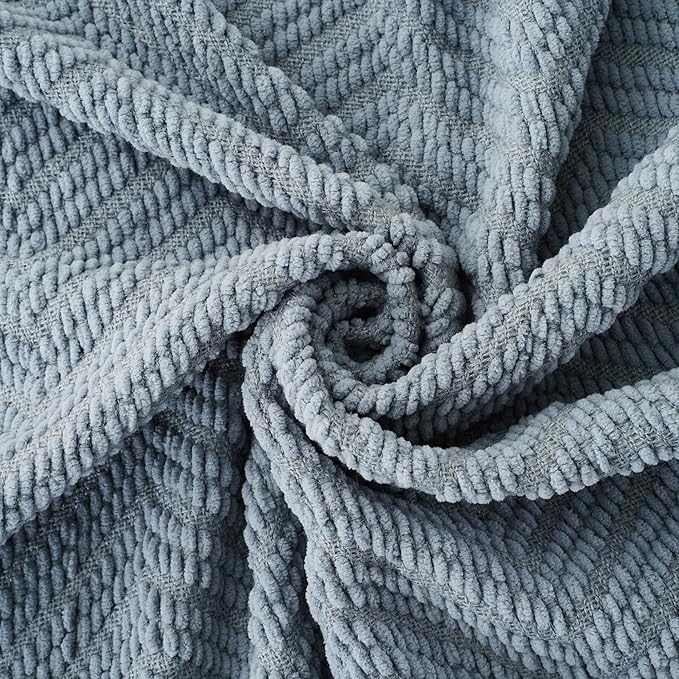 BATTILO HOME Bluish Grey Chenille Throw Blanket for Couch, Knit Throw Blanket,Super Soft Warm Home Decor Throw Blanket with Tassels for Bed,Sofa and Living Room,50" x 60"