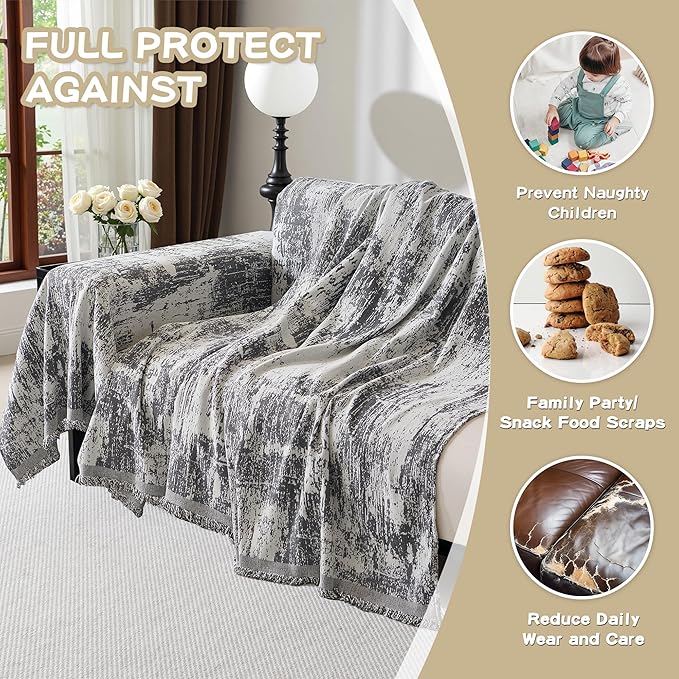 MEETSKY Couch Cover Sectional Sofa Covers Washable Chenille Geometric Abstract Couch Covers for 2 Cushion，Sofa Slipcover Multi-Use Durable Couch Throw Cover for Dogs Pets, 71" x 118", Deep Grey