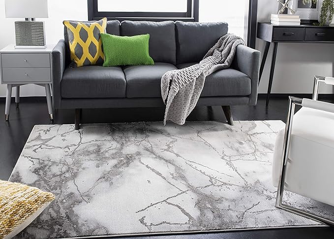 SAFAVIEH Craft Collection Area Rug - 8' x 10', Grey & Silver, Modern Abstract Design, Non-Shedding & Easy Care, Ideal for High Traffic Areas in Living Room, Bedroom (CFT877G)