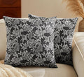 Floral Jacquard Throw Pillow Covers Set of 2, Background/Charcoal 24x24 Inch, Farmhouse Decorative Cotton Dark Grey Cushion Covers for Sofa Bed Living Room Home Decor