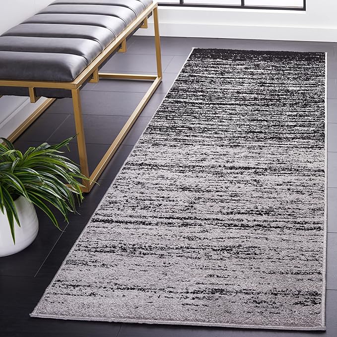 SAFAVIEH Adirondack Collection Runner Rug - 2'6" x 6', Silver & Black, Modern Ombre Design, Non Shedding & Easy to Clean, Ideal for Hallway, Foyer, Kitchen, Entryway, Bedroom (ADR113A)