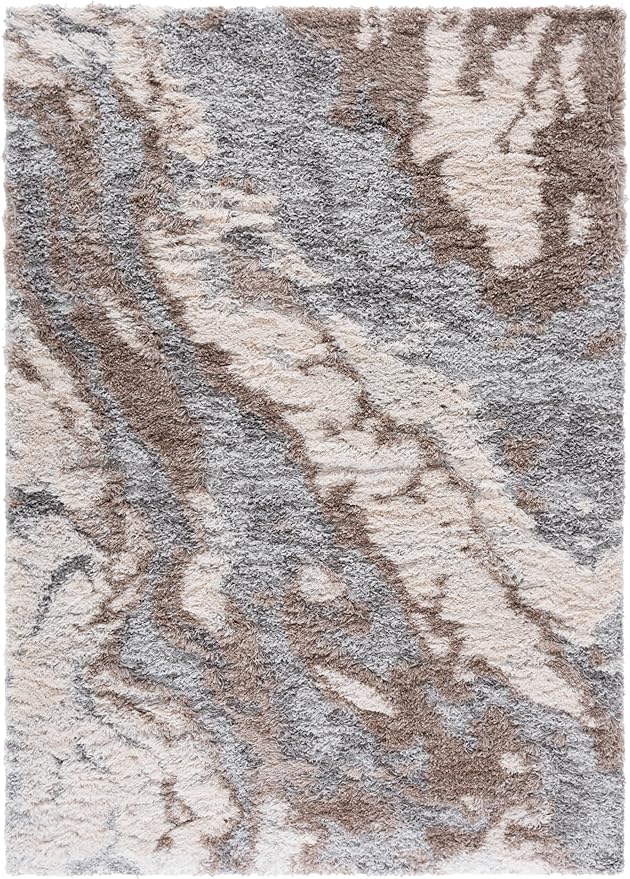 SAFAVIEH Horizon Shag Collection Area Rug - 5'3" x 7'7", Taupe & Blue, Modern Abstract Design, Non-Shedding & Easy Care, 2-inch Thick Ideal for High Traffic Areas in Living Room, Bedroom (HZN890E)