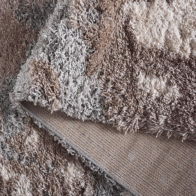 SAFAVIEH Horizon Shag Collection Area Rug - 5'3" x 7'7", Taupe & Blue, Modern Abstract Design, Non-Shedding & Easy Care, 2-inch Thick Ideal for High Traffic Areas in Living Room, Bedroom (HZN890E)