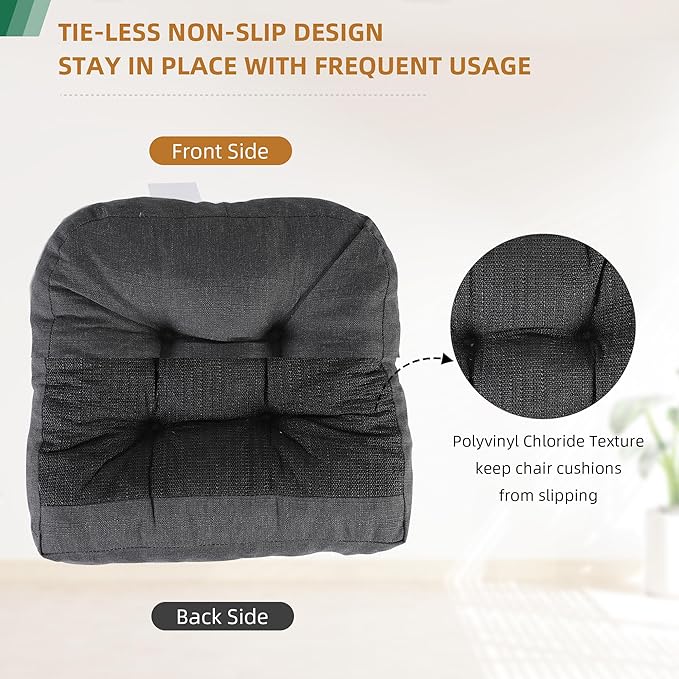 RACE LEAF 4 Pack Patio Chair Cushions 17x17 Inch, Waterproof Memory Foam Cushions with Tufted Cover and Non-Slip Base for Patio Furniture (Gray)