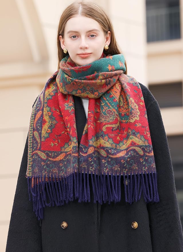 Wander Agio Warm Fashion Scarf Long Shawl Large Blanket Winter Wraps Scarves for Women Cashmere Jacquard Vintage Paisley