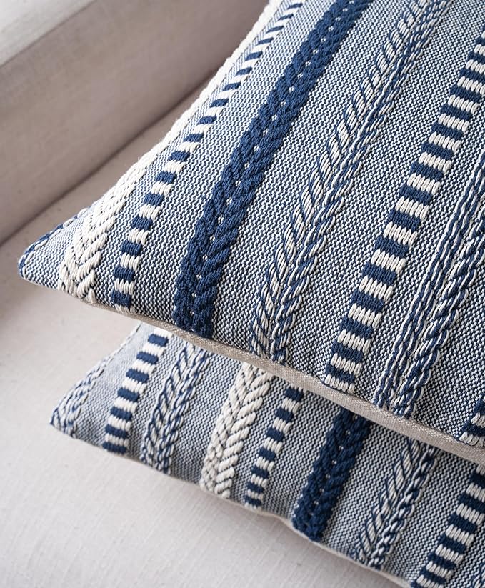 Boho Throw Pillow Covers 22x22 Inch Set of 2, Farmhouse Decorative Couch Pillow Cases, Navy Blue Accent Pillows of Bed, Sofa Bedroom Living Room Home Decor Cushion Cover
