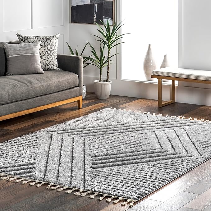 nuLOOM Risette Light Grey, 8'10" x 12', Geometric, Soft and Textured, High Traffic, Stain Resistant, Easy Clean, Durable Area Rug for Bedroom, Living Room, Dining Space, Den, Foyer, Entryway