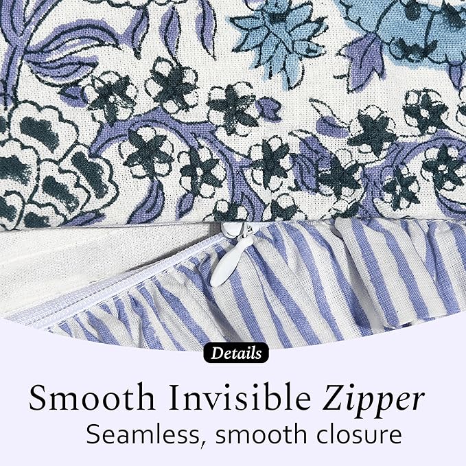 CPC Indigo Blue 100% Cotton Block Print Ruffle Sham Cover 20X36 inch Pack of 2, Handmade Boho Floral Pillowcase, Soft Decorative King Bed Pillow Cover for Bedroom Décor