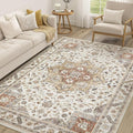 Vintage Living Room Area Rug 5x8 - Large Soft Washable Oriental Traditional Distressed Farmhouse Rugs for Bedroom - Indoor Floor Accent Carpet for Home Office House Decor - Golden Taupe