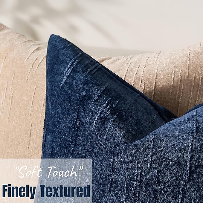Set of 2 Soft Textured Throw Pillow Covers 16x16, Invisible Zipper Neutral Cushion Cases, Easy - Care Decorative Farmhouse Decor for Living Room Couch (Blue, 16" x 16" (Pack of 2))