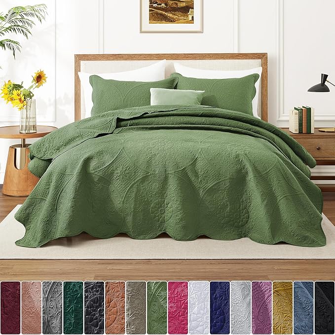 IR Imperial Rooms 10 Pack Twin Quilt Bedding Set (68" x 86") - Bulk Wholesale for Hotels, Guest Bedroom & Airbnbs - Lightweight Microfiber Reversible Floral Embossed Quilts Bedspreads (Olive Green)