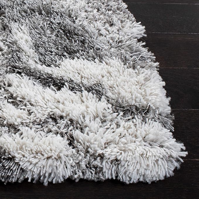 SAFAVIEH Horizon Shag Collection Area Rug - 11' Square, Grey/Ivory, Geometric Design, Ideal for High Traffic Areas in Living Room, Bedroom, Dining (HZN890F)