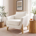VANOMi Accent Chairs for Living Room, Sherpa Armchair with Cushion, Comfy Chair for Bedroom, Reading, Corner, Apartment, White