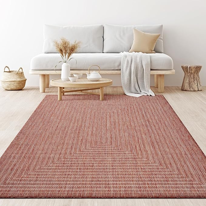 Adiva Rugs Outdoor Indoor Area Rug, Weather Resistant, Easy to Clean, Stain Resistant Floor Mat for Dining Room, Backyard, Deck, Patio (Copper Weiss, 8' x 10')