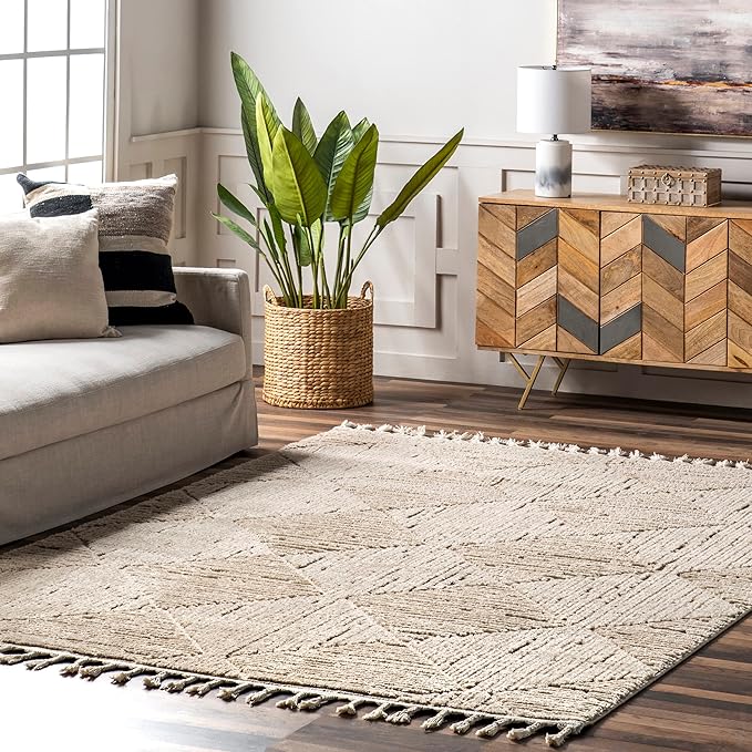 nuLOOM Kerry Beige, 6'7" x 9', Geometric, Soft and Cozy, High Traffic, Stain Resistant, Easy Clean, Durable Area Rug for Bedroom, Living Room, Dining Space, Den, Foyer, Entryway