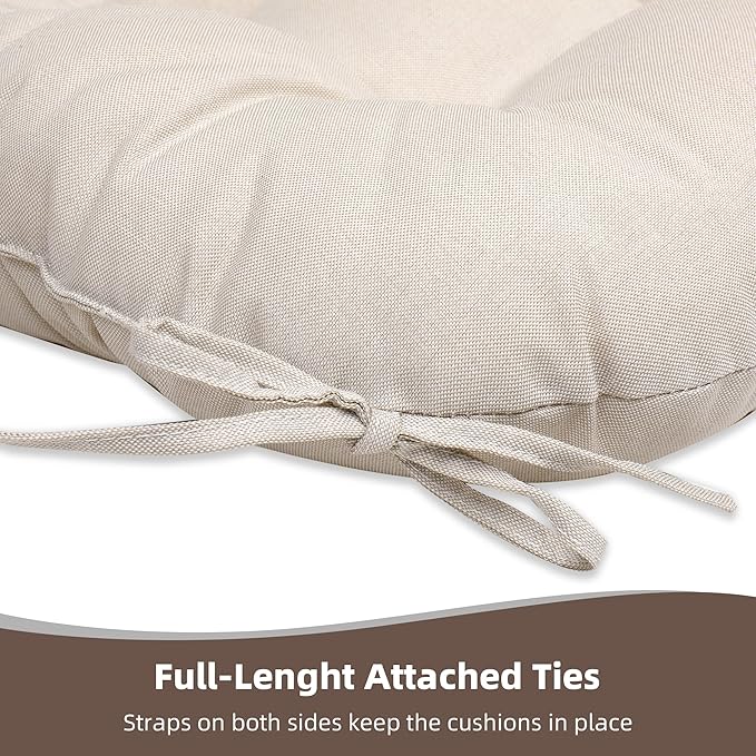 RACE LEAF Patio Chair Cushions 19x19 Inch 4 Pack, Thickened Outdoor Seat Cushions Water Resistant with Non-Slip Ties & Stain Resistant Tufted Design (Beige)