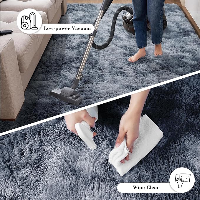 Fluffy Rug Shaggy Area Rug, Mottling Dark Grey 9x12 Area Rugs for Living Room, Large Shag Area Rugs for Bedroom Kids Room Home Decor, Upgrade Anti-Skid Rectangular Fuzzy Rugs
