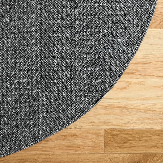 TOWN & COUNTRY BASICS Pax Herringbone Textured Solid Everwash® Washable Area Rug, Low Pile, Non-Slip Backing, Easy Clean Pet & Family Friendly Rug, Dark Grey, 8' Round