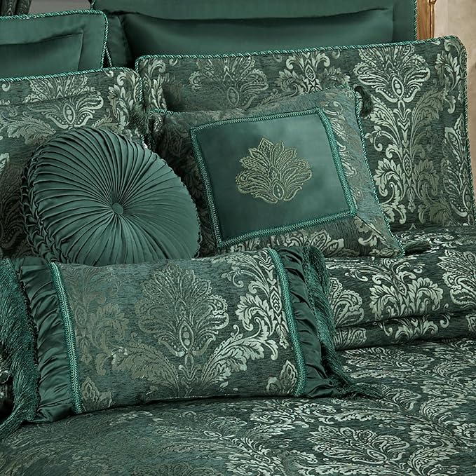 Touch of Class Camelot Luxury Bedding | Emerald Green | Matte Satin Damask on Textured Jacquard-Woven Chenille 6 Piece Set Includes Cal King Quilted Bedspread, 2 King Shams & 3 Decorative Pillows