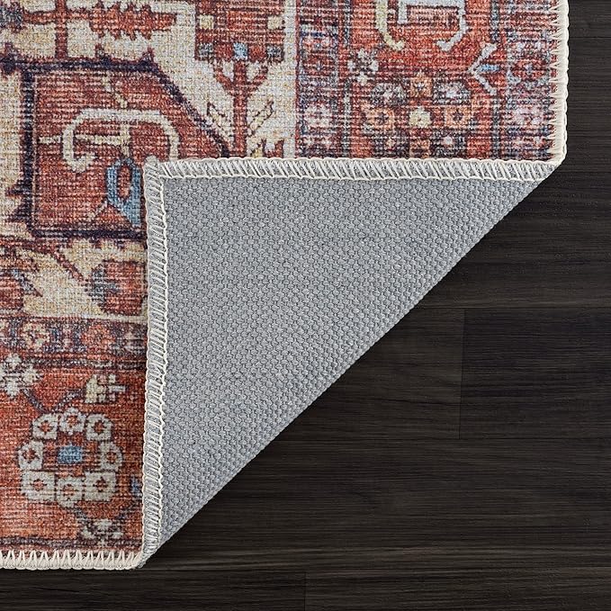 Bloom Rugs Washable 4' x 6' Rug - Red/Orange/Beige Traditional Area Rug for Living Room, Bedroom, Dining Room, and Kitchen - Exact Size: 4' x 6'
