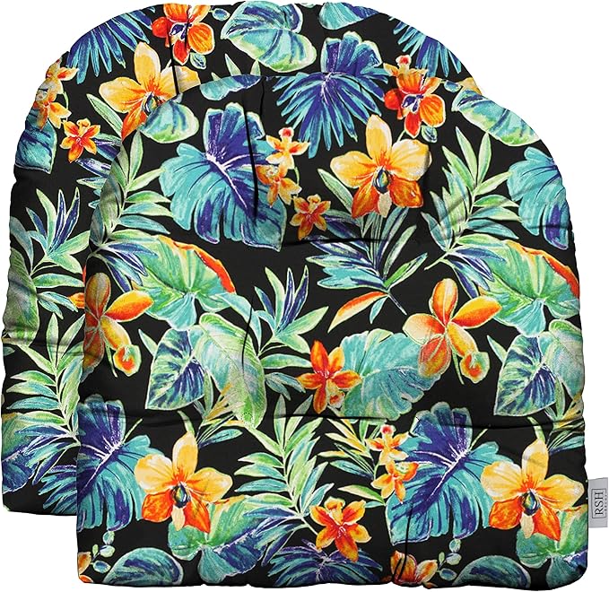 RSH DECOR: Tufted U-Shape Wicker Seat Cushions Set of 2 | 19” x 19” | All-Weather Spun Fabric | Water-Resistant | Outdoor Chair Cushions for Patio Furniture | Beachcrest Caviar