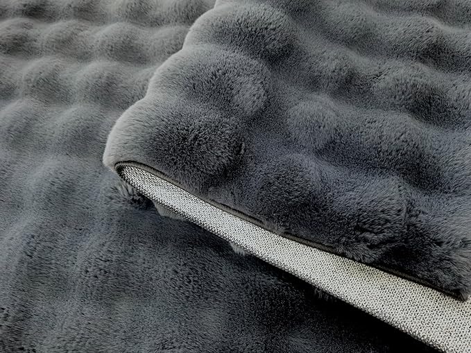 GLORY RUGS Area Rugs Bubble Soft Faux Rabbit Fur Rug 8x10 Polar Gray Plush Carpet Shag Cozy Fluffy Rug Non Slip Rugs, Machine Washable Shaggy Area Rug Bedroom Living Room and Dining Room.