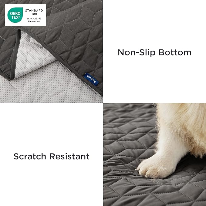 Bedsure 100% Waterproof Bed Cover for Dogs Washable - Non Slip Waterproof Dog Blanket for Bed, Lightweight Furniture Protector Durable for Pet Puppy with Non-Slip Bottom, Dark Grey, 82x82IN