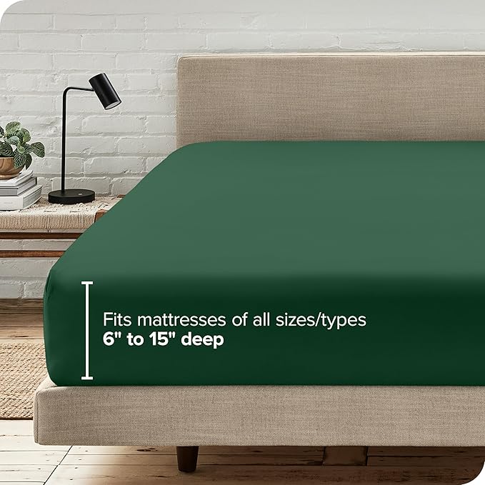Bare Home Fitted Bottom Sheet King Size - Premium 1800 Microfiber - Ultra-Soft Hotel Luxury - Deep Pocket - Durable and Long Lasting (King, Forest Green)