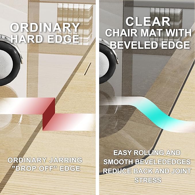Beveled Edge Irregular Office Chair Mat for Carpet or Hardwood Floor Crystal Grey 36" x 48" for a Smooth Glide and Easy Roll On/Off, Heavy Duty and Non-Slip Floor Chair Mat