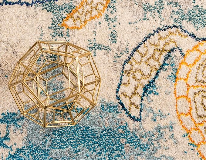 Unique Loom Positano Collection Coastal Modern Turtles Beige Area Rug (5' x 8')