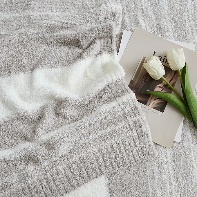 WRENGONGE Taupe Throw Blanket, 50x70 Soft Cozy Striped Throw Blankets for Couch, Sofa, Bed, Travel, Lightweight Fluffy Warm Plush Decorative Blankets for Women, Men,Kids Gift