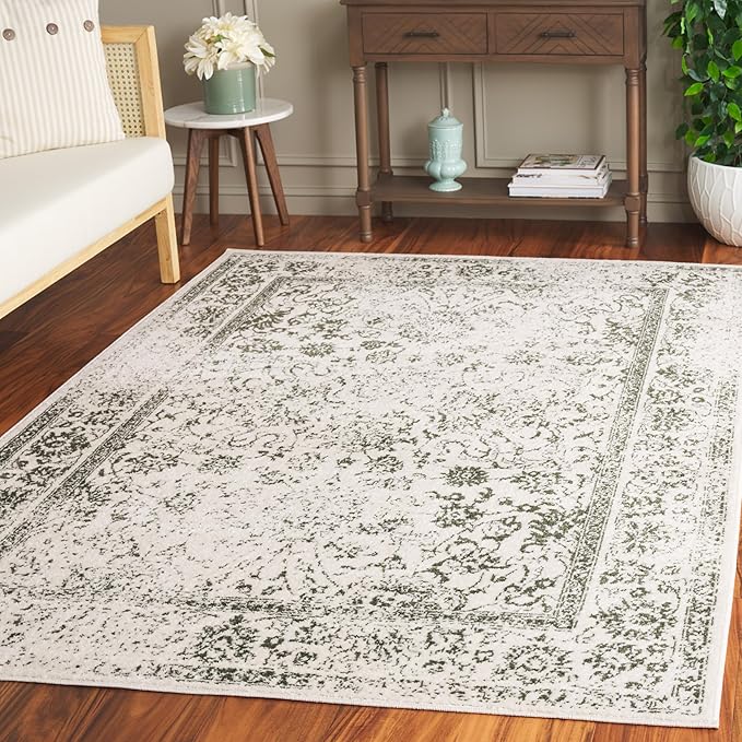 SAFAVIEH Adirondack Collection Area Rug - 5'1" x 7'6", Ivory & Dark Green, Distressed Design, Non-Shedding & Easy to Clean, Ideal for Living Room, Bedroom, Dining Space (ADR109X)