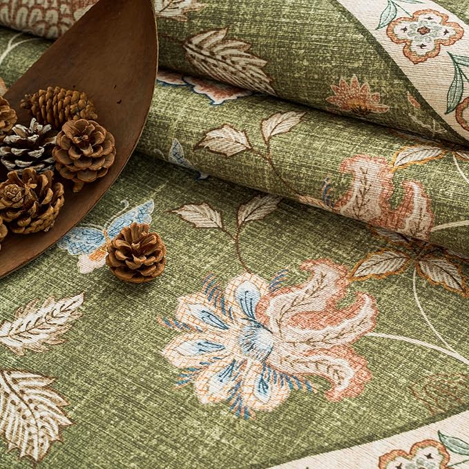 jinchan Elora 8x10 Floral Rug for Living Room Washable Bedroom Rug Vintage Romance Christmas Design Non Slip Thin Indoor Floor Cover Large Low-Profile Throw Carpet for Dining Room Office, Green