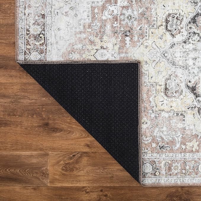 Bloom Rugs Washable Non-Slip 9' x 12' Rug - Blush/Beige Traditional Medallion Area Rug for Living Room, Bedroom, Dining Room, and Kitchen - Exact Size: 9' x 12'