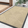 Smiry Front Door Mat Outside Entrance, Heavy Duty Sturdy Natural Rubber Doormat, Trap Dirt and Moisture, Easy Clean Low Profile Mats for Indoor Outdoor Entry, Irregular Triangle (29.5x17, Cream White)
