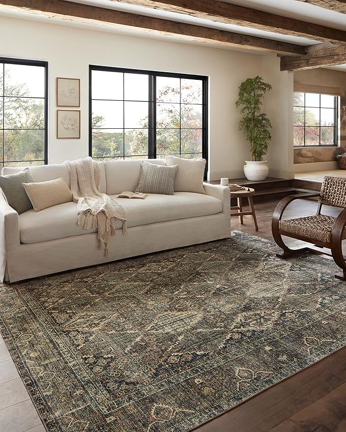 Loloi Magnolia Home by Joanna Gaines Banks Collection BAN-05 Spice/Blue 2'-3" x 3'-9" .13" Pile Height, Machine Washable, Accent Rug