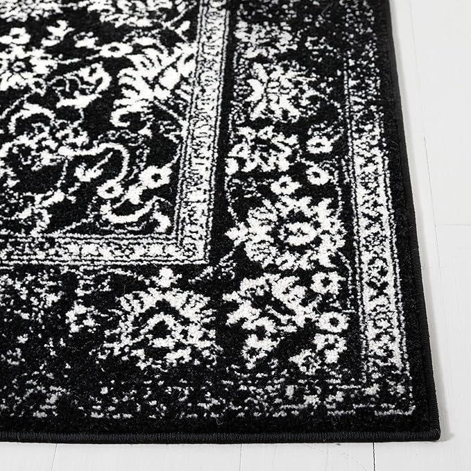 SAFAVIEH Adirondack Collection Area Rug - 6' Square, Black & Ivory, Distressed Vintage Floral Design, Non-Shedding & Easy to Clean, Ideal for Living Room, Bedroom, Dining Space (ADR109Z)